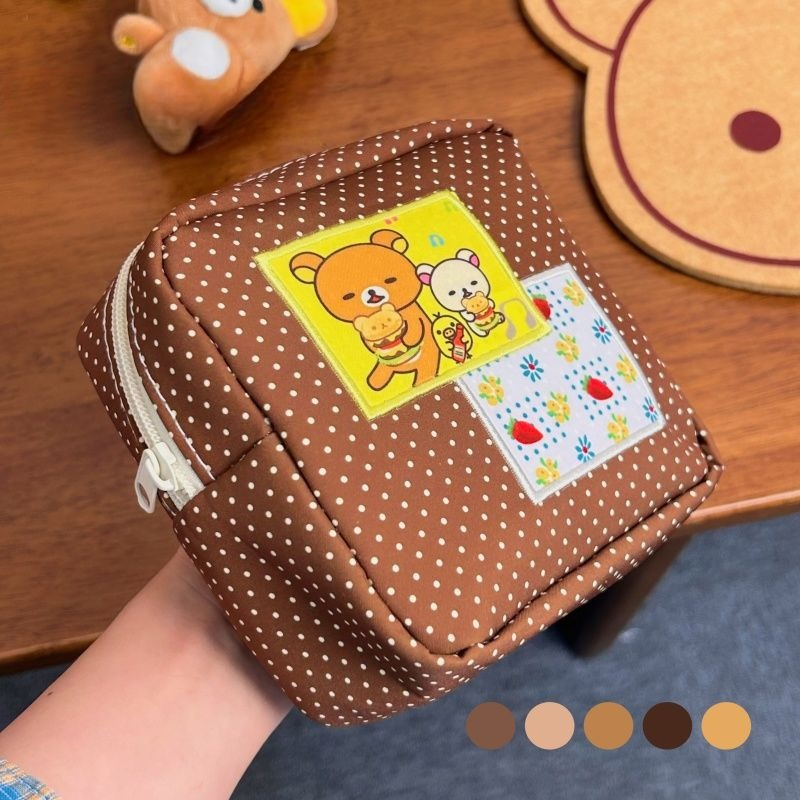 Travel Accessories Pouch - Rilakkuma make-uptas met stippenpatroon, schattige beerprint,
