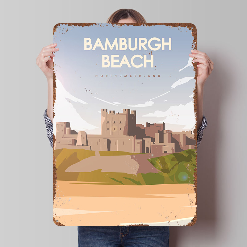 Travel Accessories For Europe - Bamburgh Beach Northumberland reisposter op maat