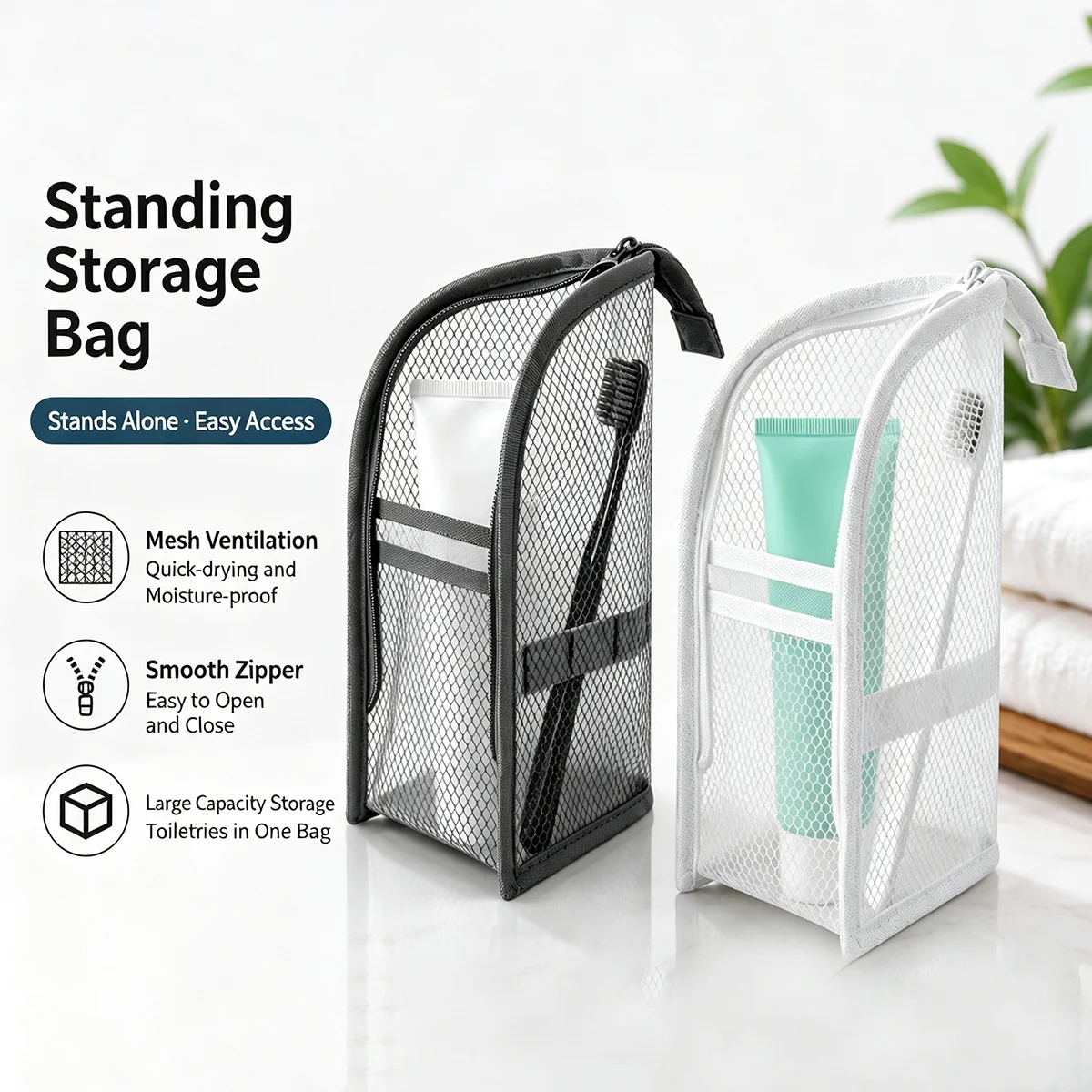 Staande toilettas van mesh voo - Travel Z recensie en prijs