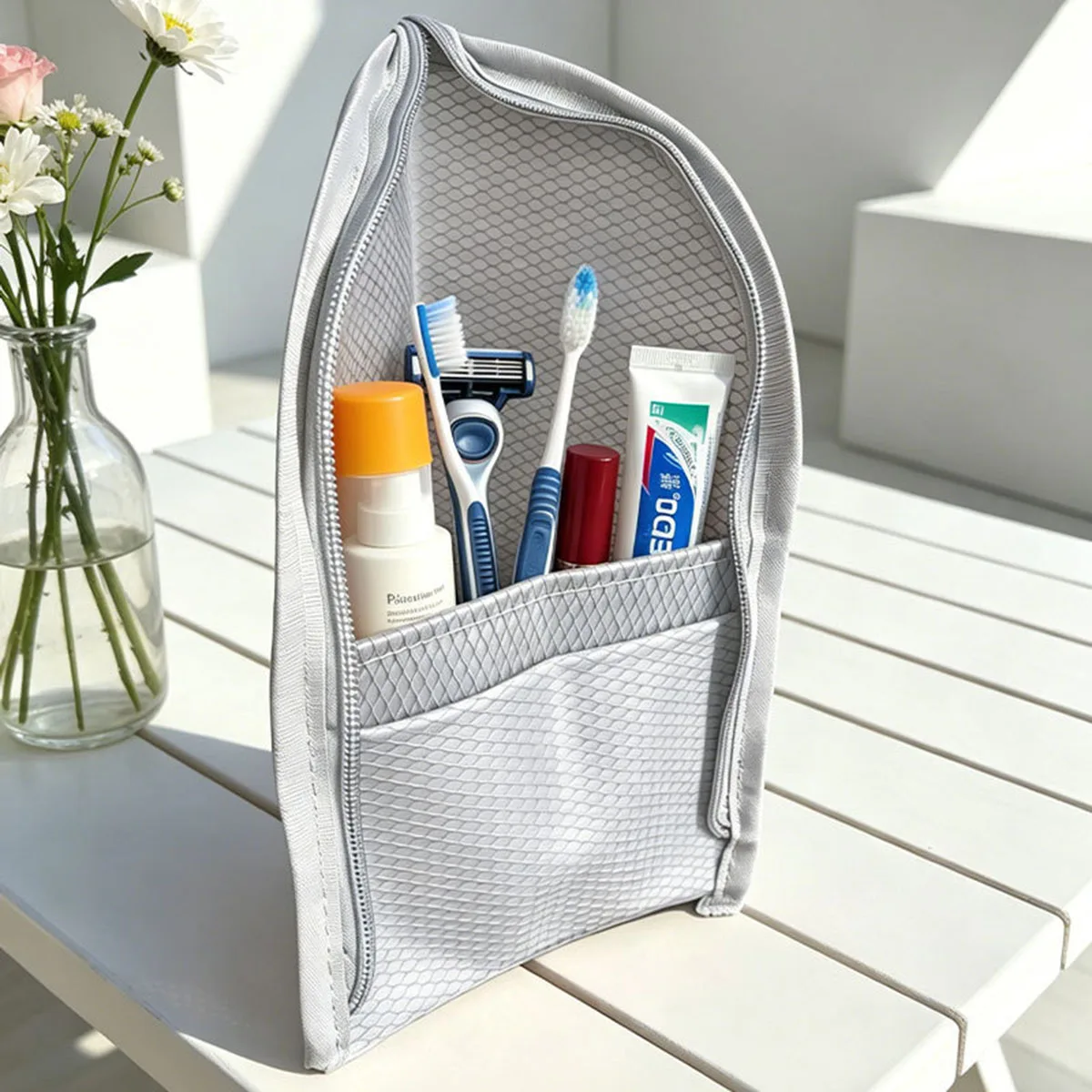 Staande toilettas van mesh voo - Travel Z recensie en prijs